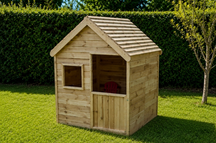 Aire de jeux en bois Soulet dans un jardin familial